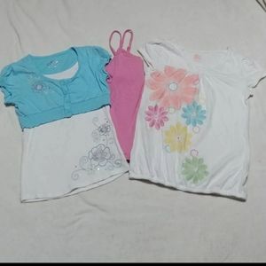 3 shirts blue, pink, flowers, rhinestones, embroid
